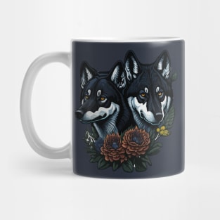 Black Wolf with Wild Flower Mug